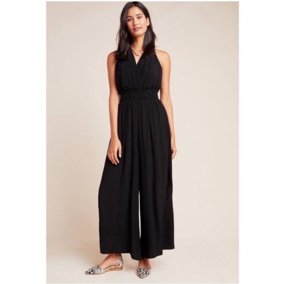 Anthropologie Pants - Anthropologie Bionda Plisse Jumpsuit Black Wide Leg Size Large L Petite